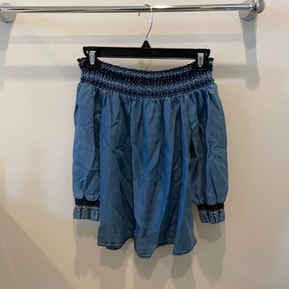 Off the shoulder chambray blouse